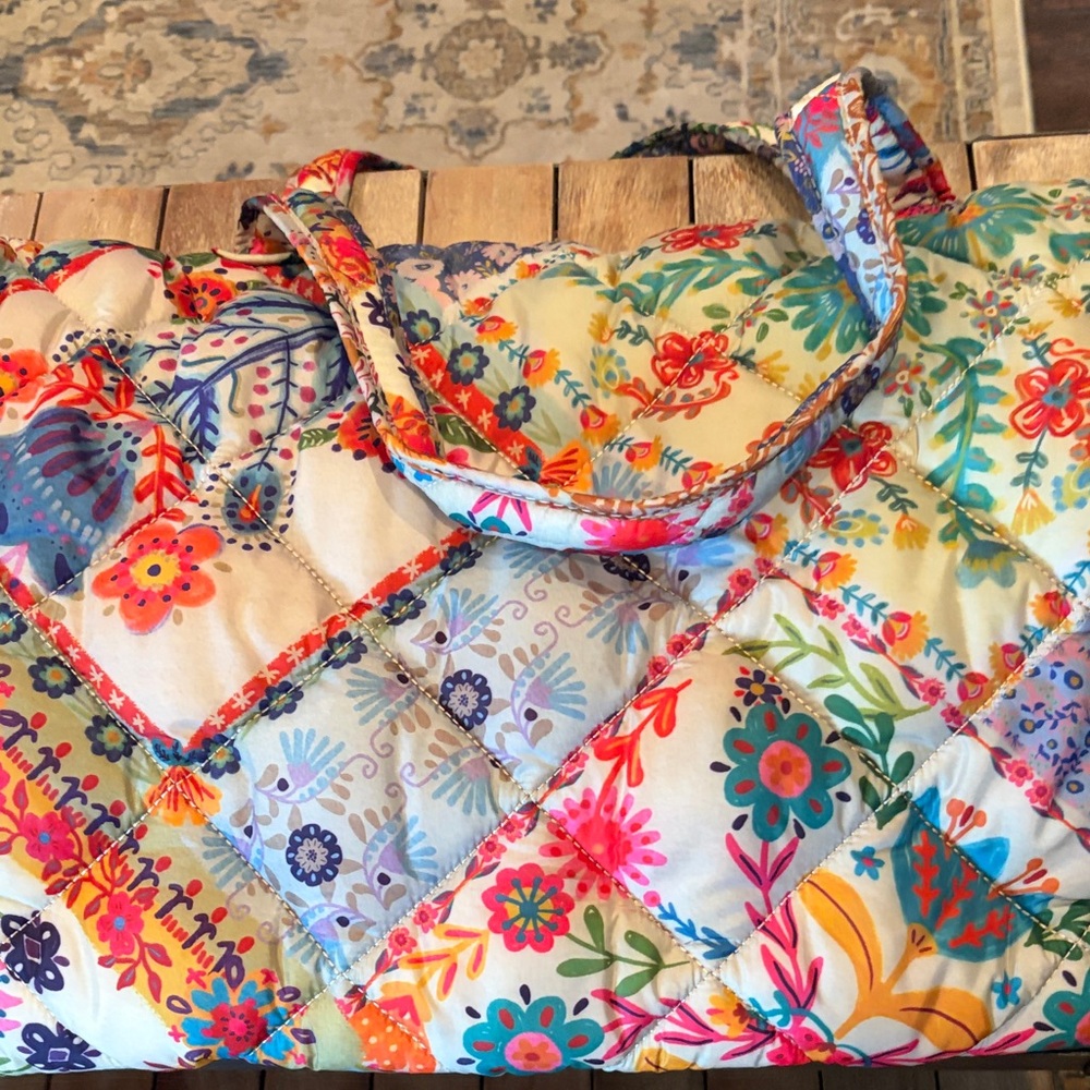 NATURAL LIFE Quilted Patchwork Floral Tote in Blue, Pink, Orange, Green